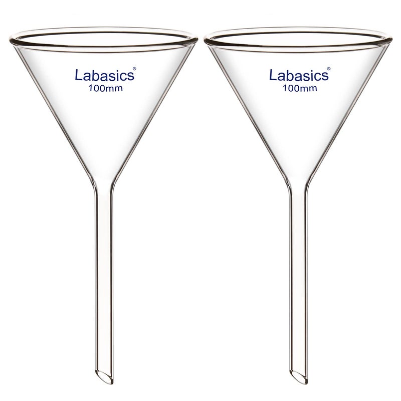 Labasics 2-Pack Glass Heavy Wall Funnel Borosilicate Glass Funnel, Short Stem 100 mm Diameter, 100 mm Stem Length - Image 1